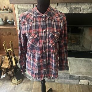AE Plaid Snap Button-Up Shirt